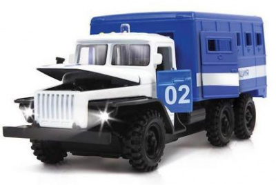 Машина "Технопарк" метал.инер.Урал полиция,со светофором,с фиг.СТ10-104-ТL