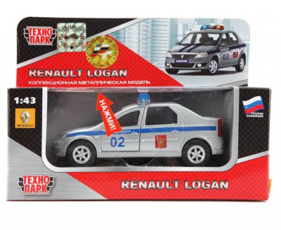 МАШИНА"ТЕХНОПАРК"МЕТАЛЛ.ИНЕРЦ.RENAULT LOGAN ПОЛИЦИЯ 1:43,СВЕТ+ЗВУК В КОР SB-13-21-2