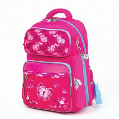 Рюкзак школьный ортопедический ЮНЛАНДИЯ для девочки розовый с бабочкой 42х29х14см - фото