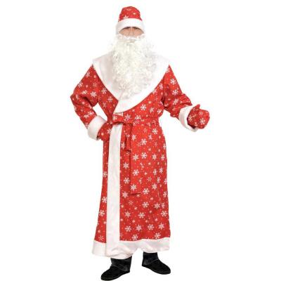Карнавальный костюм "Дед Мороз" р-р XL/56-58/188 (шуба, шапка, варежки, борода, пояс) красный
