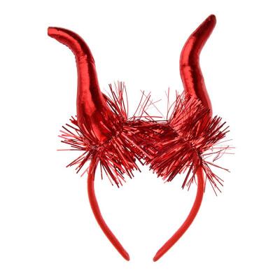 Ободок карнавальный с рожками мишурой Сноу-бум красный