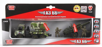 маш.Технопарк мет.ГАЗ 66 военный с пушкой на прицепе свет+звук  СТ-1299-М-СТ1112(WB)