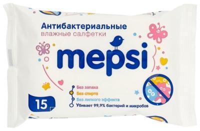 Влажные антибактериальные очищающие салфетки детские Mepsi(15шт.)