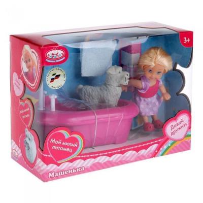 Кукла ТМ "Карапуз" Машенька 12см в наборе ванна с душем,питомец в кор.MARY018X-RU