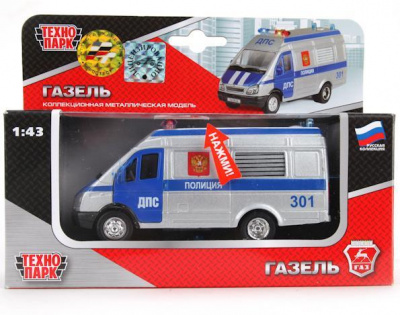 Машина "Технопарк" металл. инерц. газель Милиция  свет+звук СТ-1276-17
