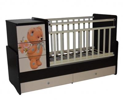 Детская-кровать трансформер"Martina"(2)Teddy с маятником прямые спинки из 2-х частей(венге/слон.к