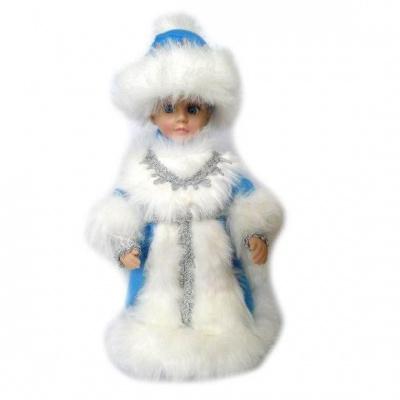 Снегурочка в голубом костюме с мехом музыкальная 30 см