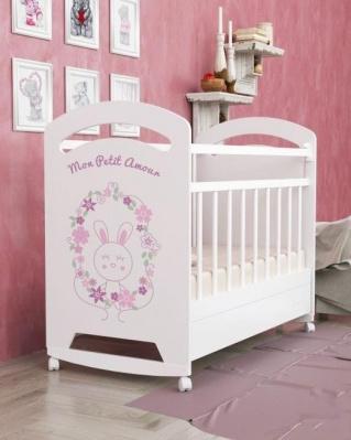 Кровать детская колесо-качалка "Mon amur" белый цвет
